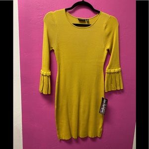 Stretch Knit Dress Mustard 3/4 length Sleeve XL